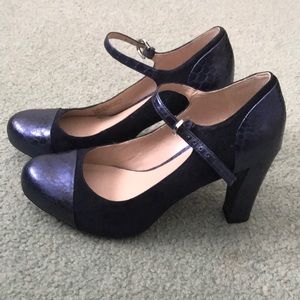 Metallic navy and navy suede platform Mary Jane